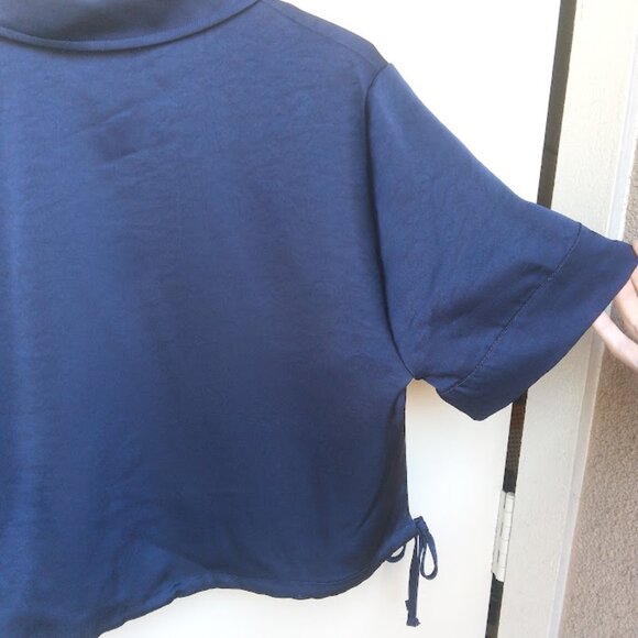 HOUSE OF HARLOW 1960 | NWOT Navy Blue Satin Boxy Button Up Side Tie Crop Top L - Picture 9 of 11